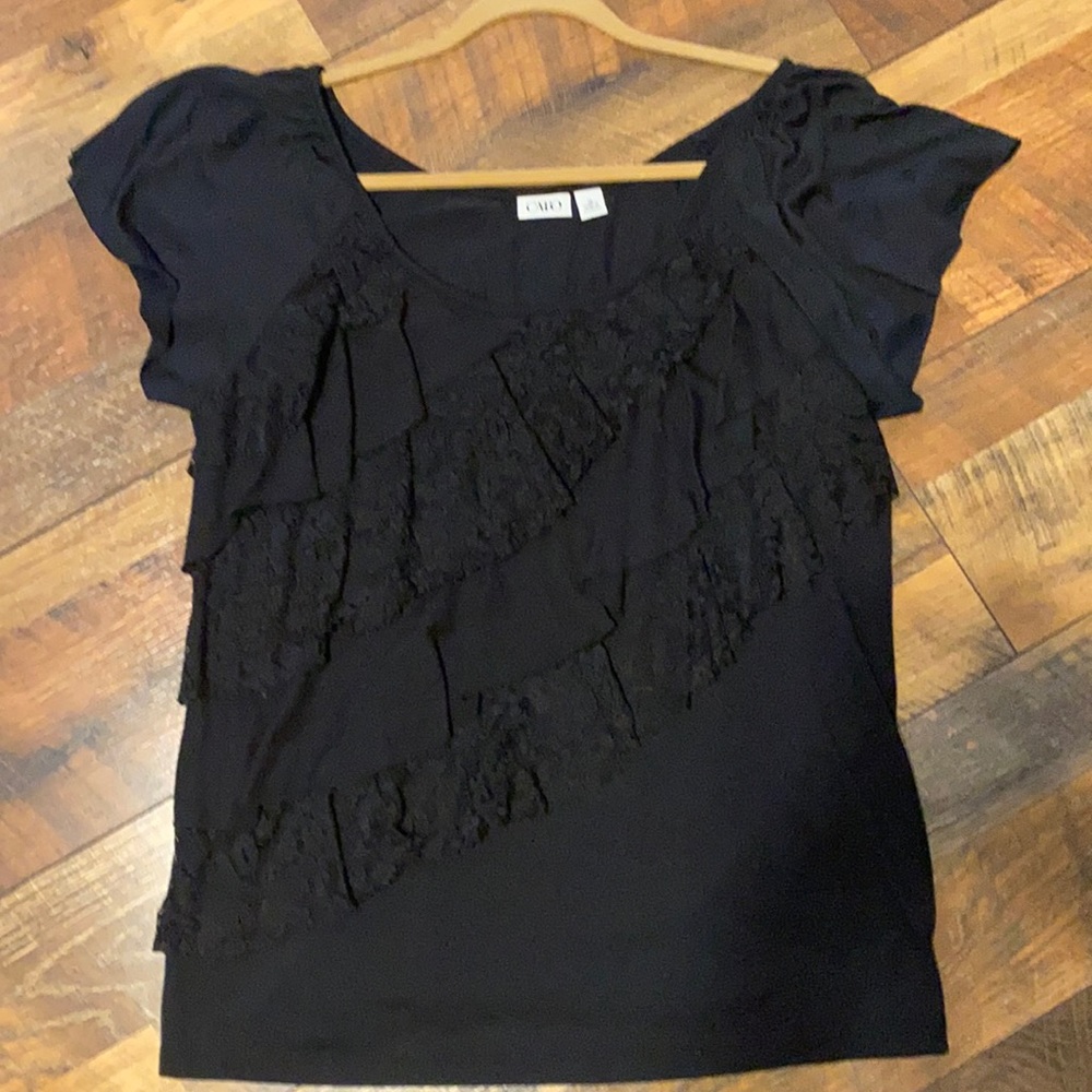 Cato black ruffle tee Sz XL